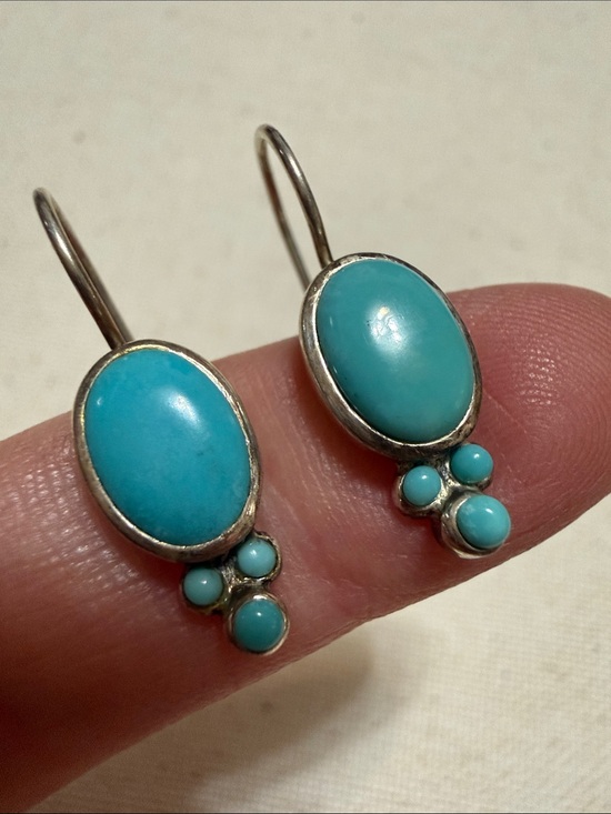 925 Sterling Silver Jewelry - Sterling Silver 925 Turquoise Drop Earrings